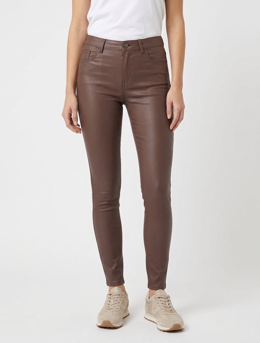 Coated Effect Slim 5-Pocket Trousers