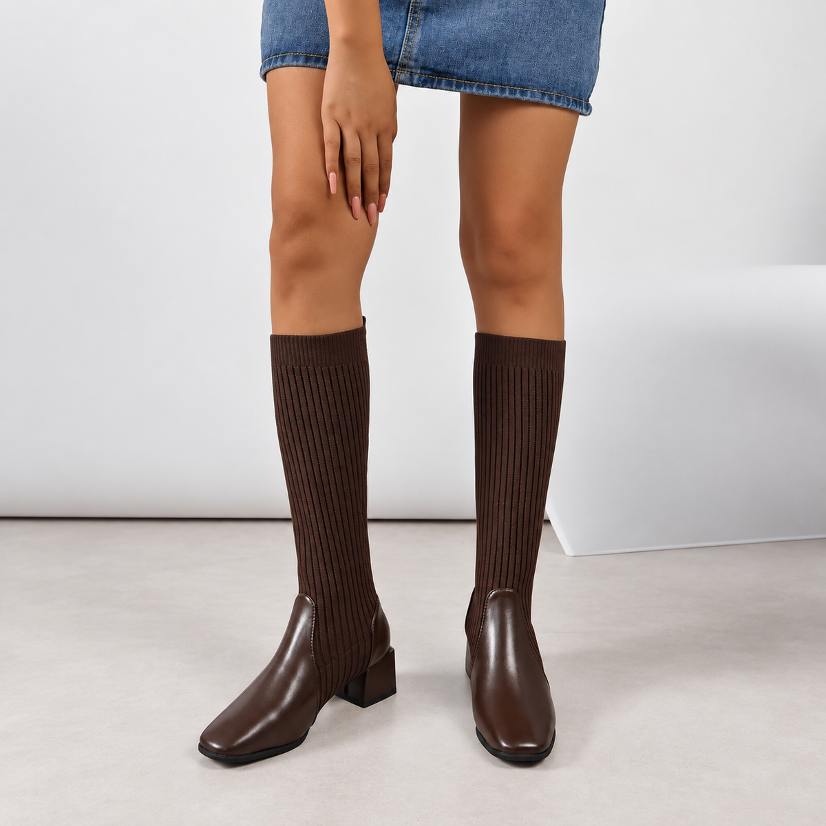 Stretch Knee-High Boots for Wide Calves