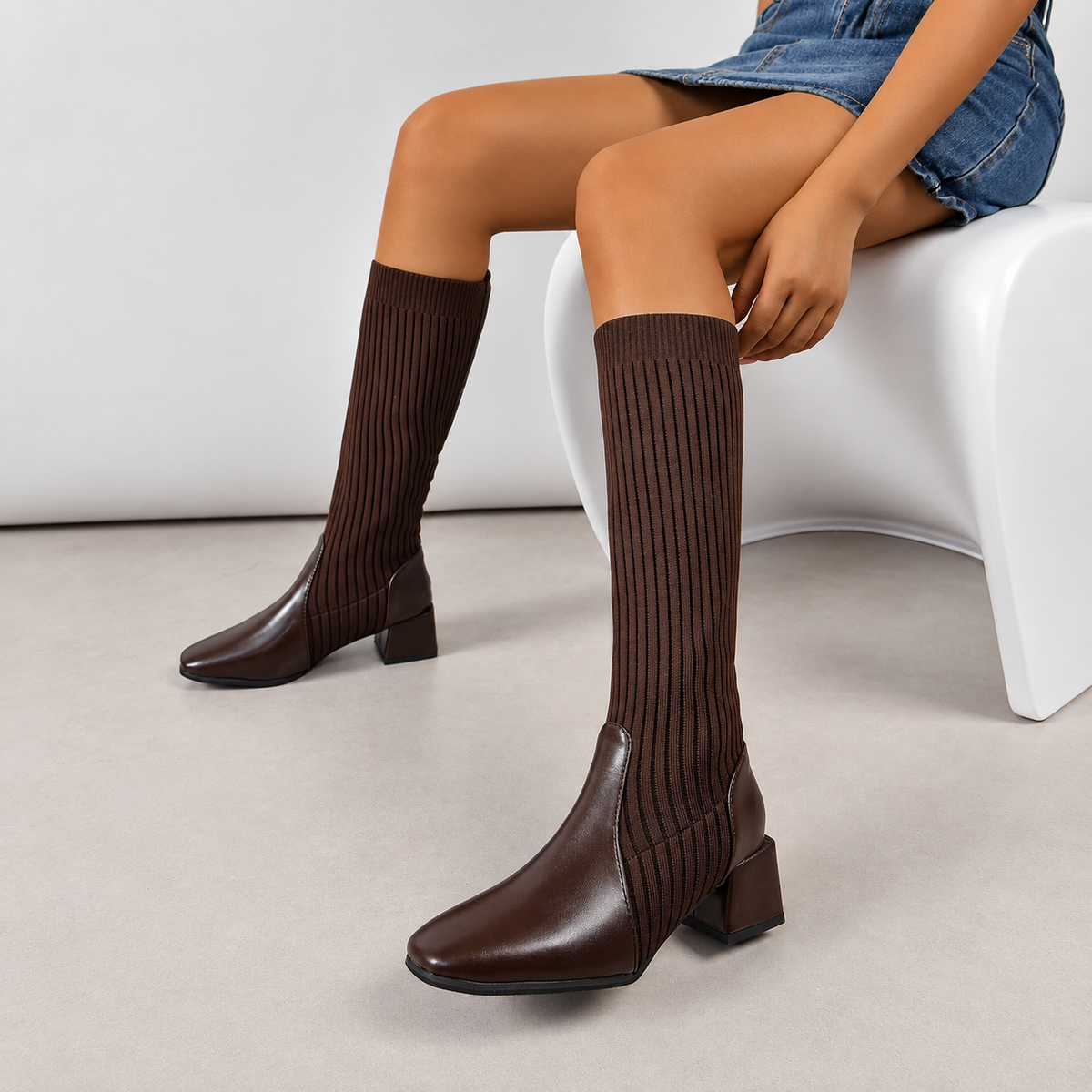 Stretch Knee-High Boots for Wide Calves