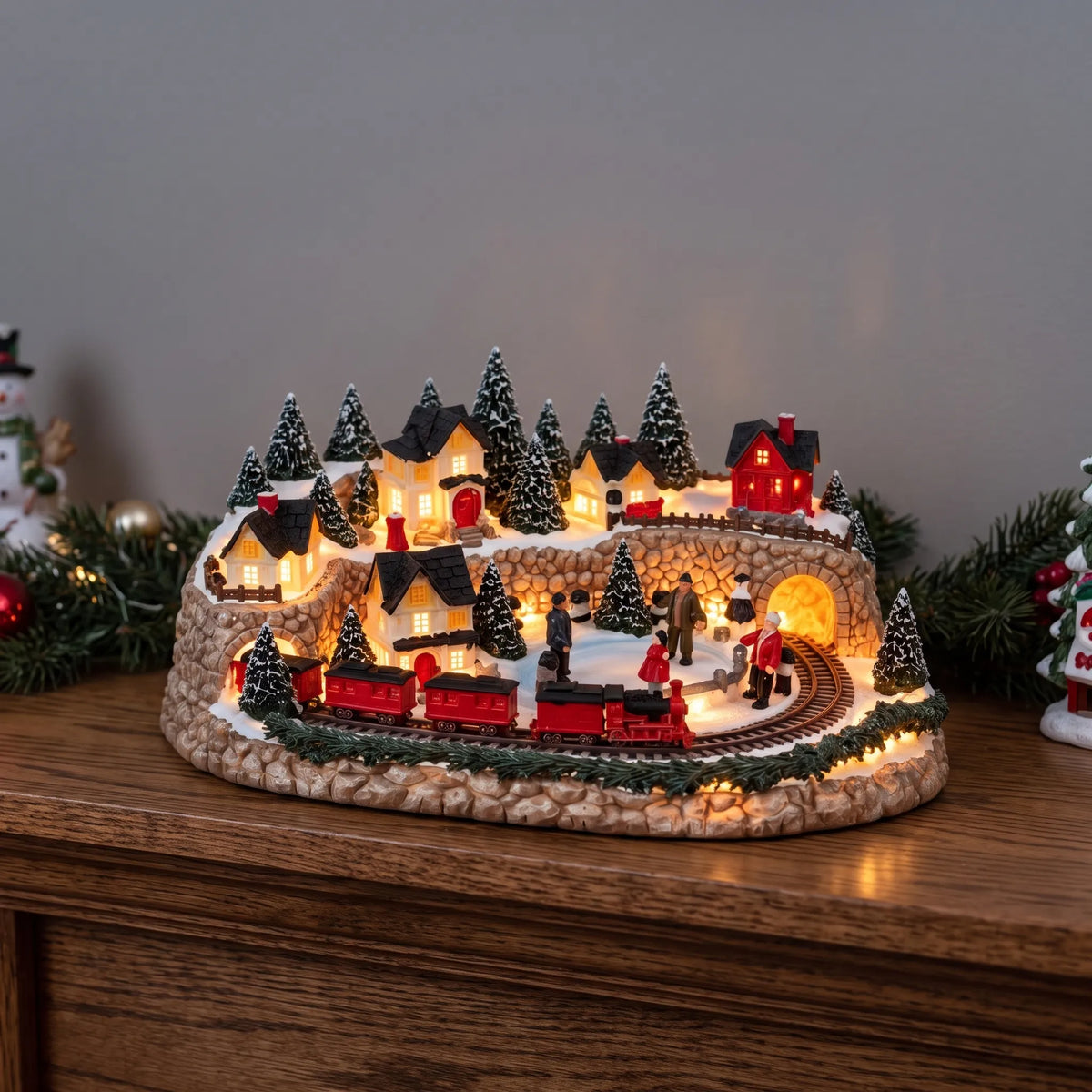Falmoor | Animated Holiday Village with Train, Ice Rink and Built-In Base