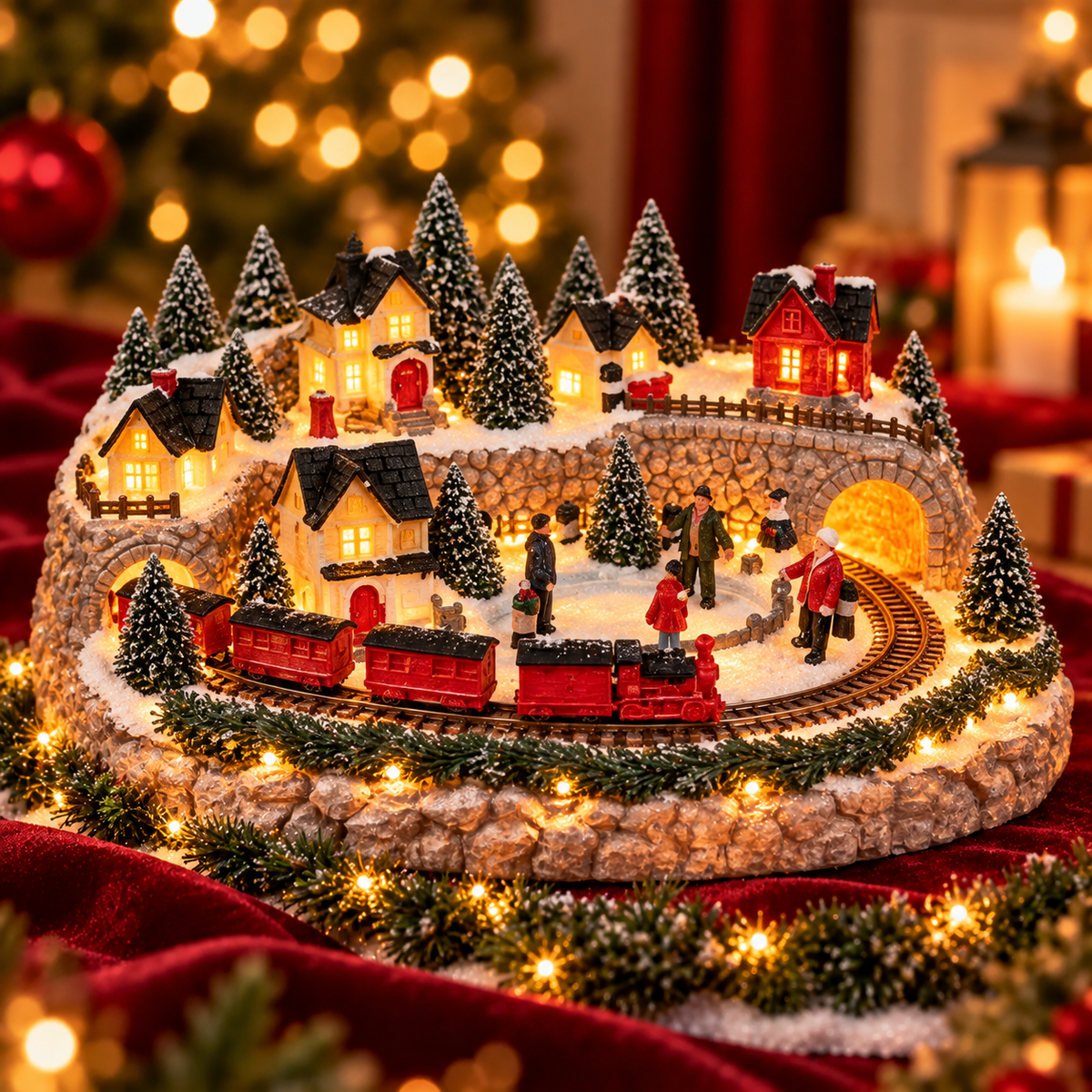 Falmoor | Animated Holiday Village with Train, Ice Rink and Built-In Base