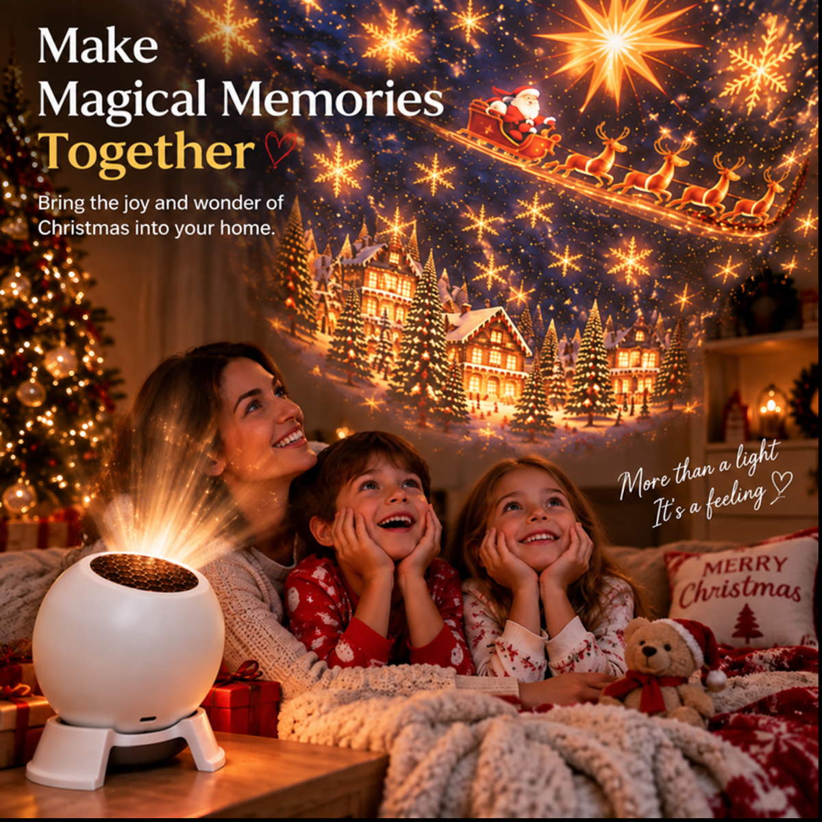Festivo | Christmas Party Projector Night Light - 360° Adjustable HD Holiday Pattern Ceiling Backdrop for Living Room, Bedroom & Gatherings