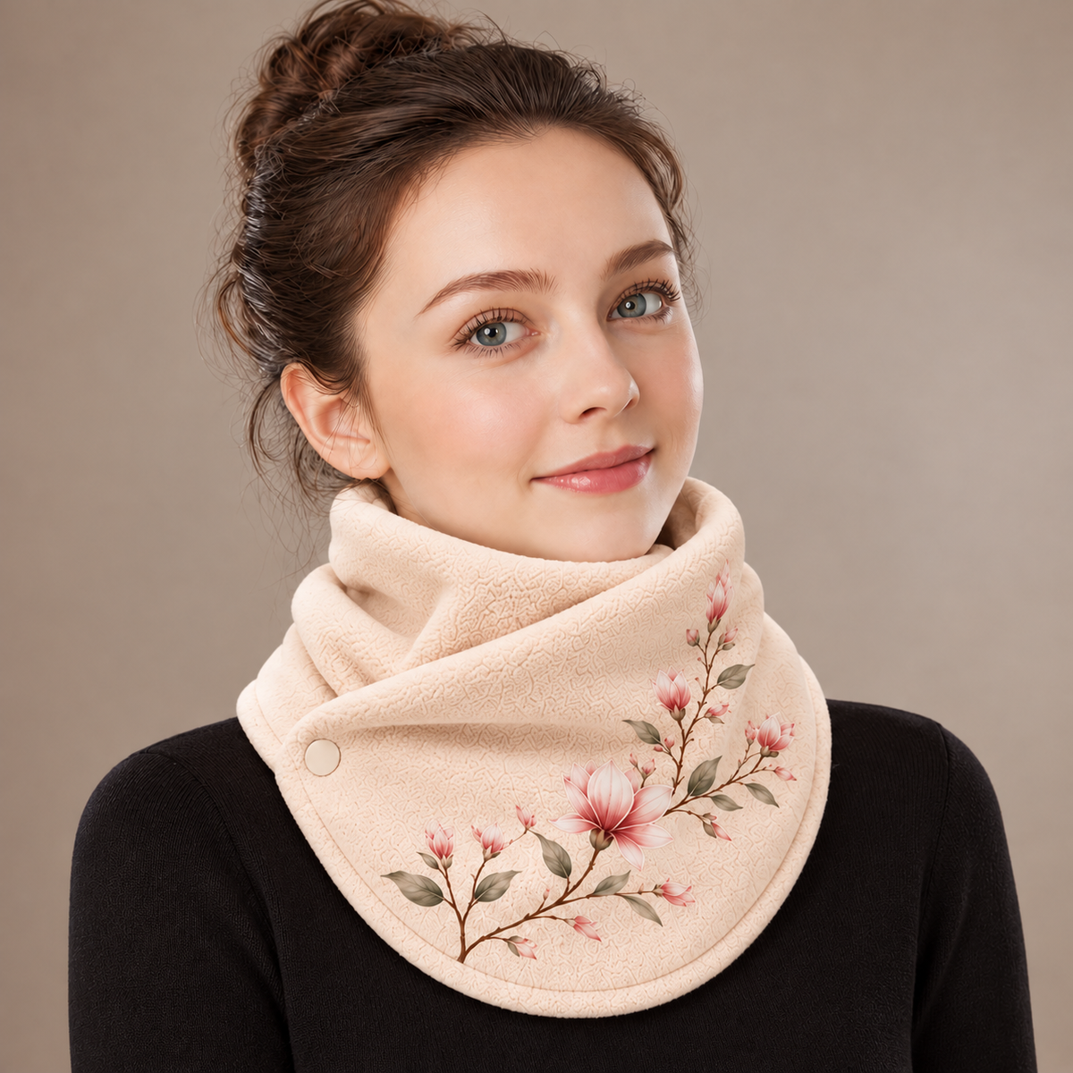 Elegant Floral Fleece Neck Warmer for Women – Soft & Cozy Winter Scarf