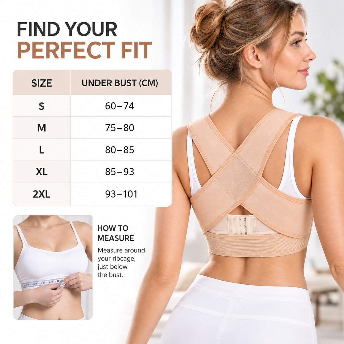 Front-Closure Posture Brace | Adjustable Hook-And-Eye Cross-Back Support