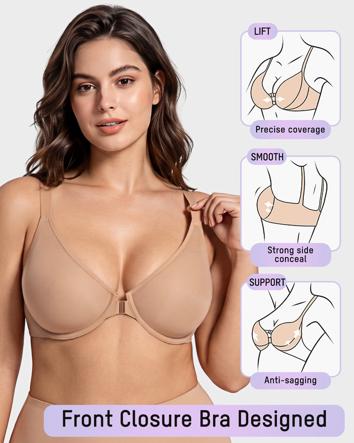 Front Closure Mesh Support Bra