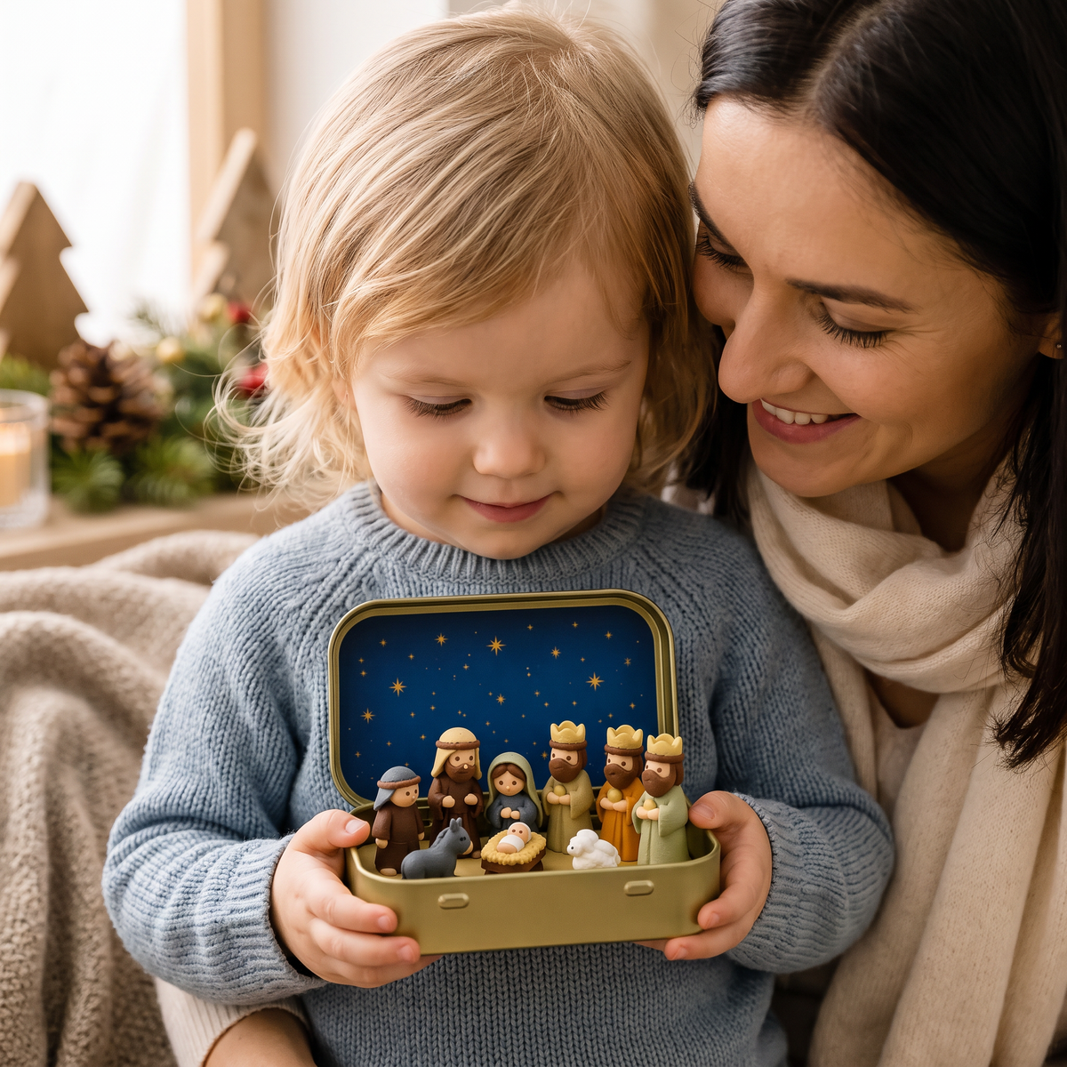 Miniature Nativity Scene in Box – Hand-Painted Christmas Figurine Set