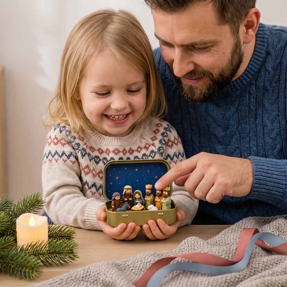Miniature Nativity Scene in Box – Hand-Painted Christmas Figurine Set