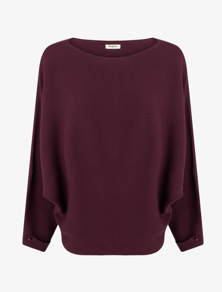 Ribbed Boat Neck Sweater - Burgundy