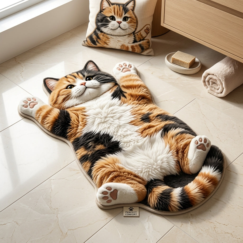Chubby Tabby Cat Shaped Rug