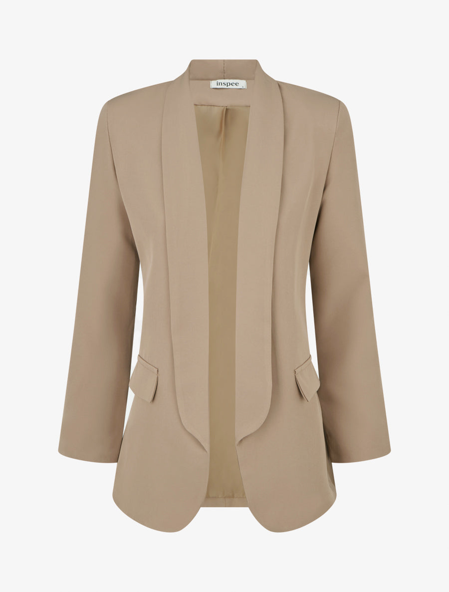 Straight Blazer with Shoulder Pads - Taupe