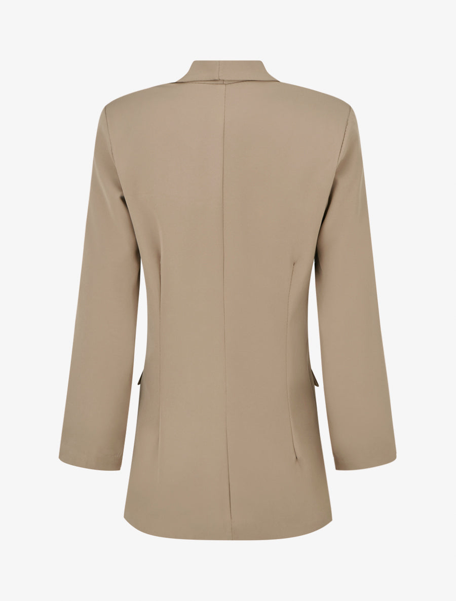 Straight Blazer with Shoulder Pads - Taupe