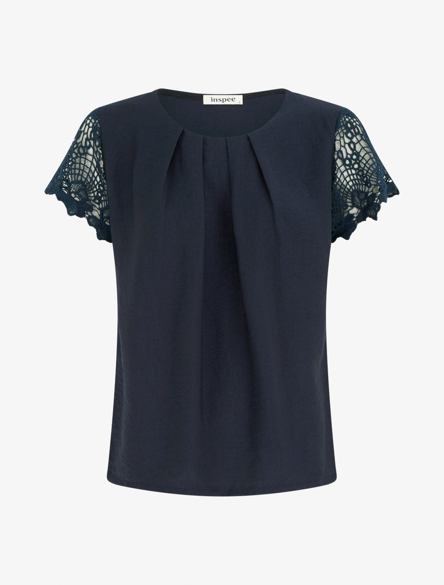 Fluid Top with Pleated Neckline