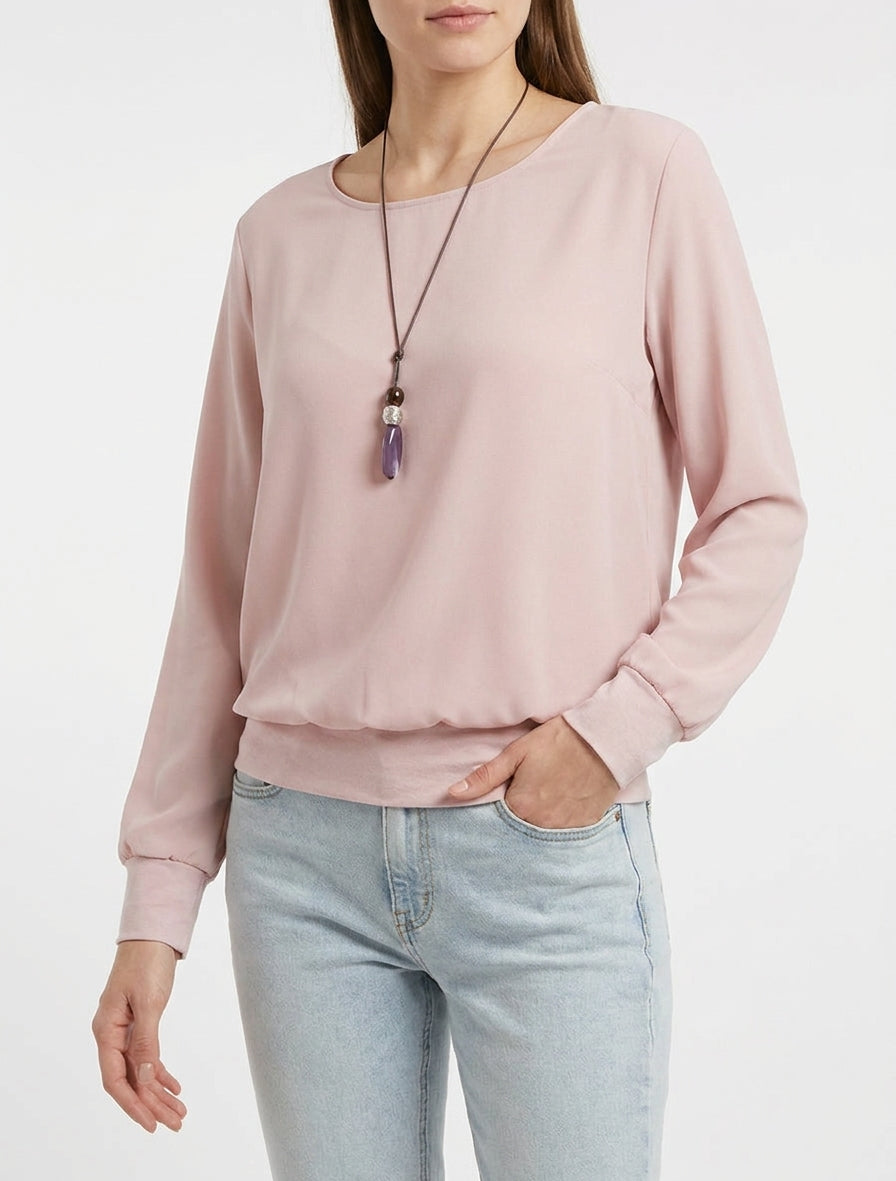 Fluid Ball Top with Round Neck - Pink