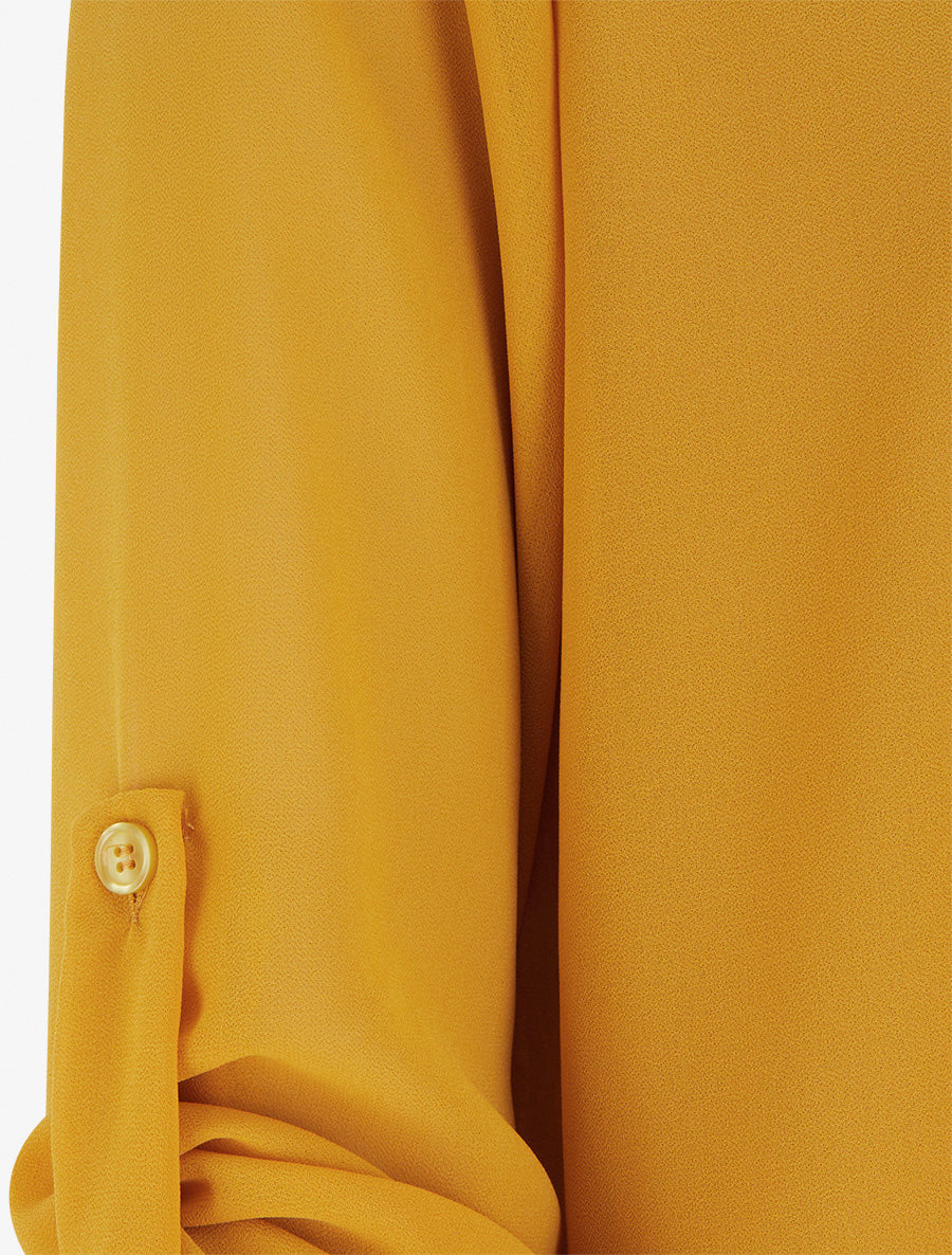 Round Neck Long Sleeve Voile Top - Mustard