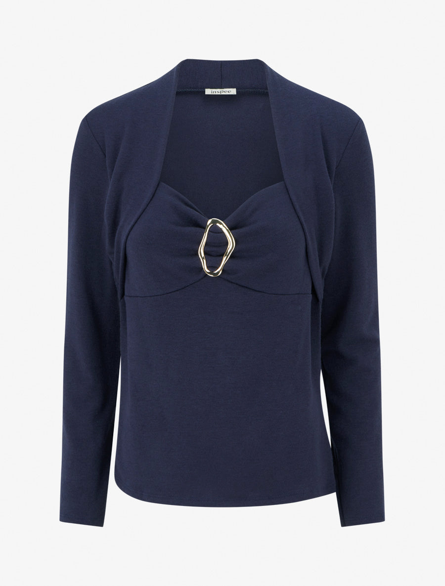 Draped Sweater with Jewel Square Neckline
