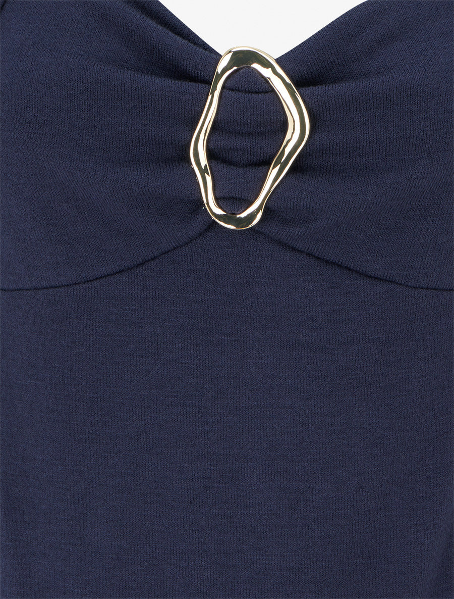 Draped Sweater with Jewel Square Neckline