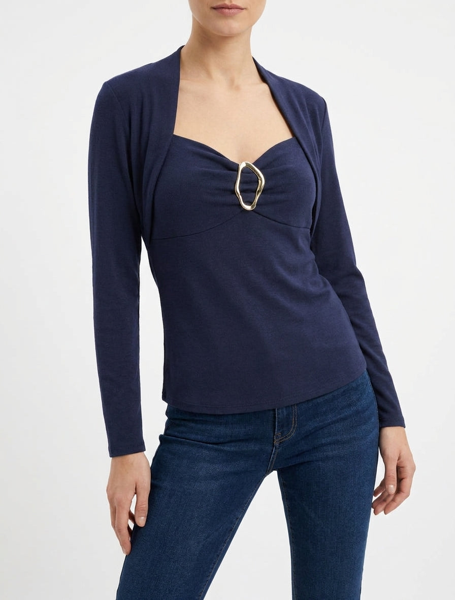 Draped Sweater with Jewel Square Neckline