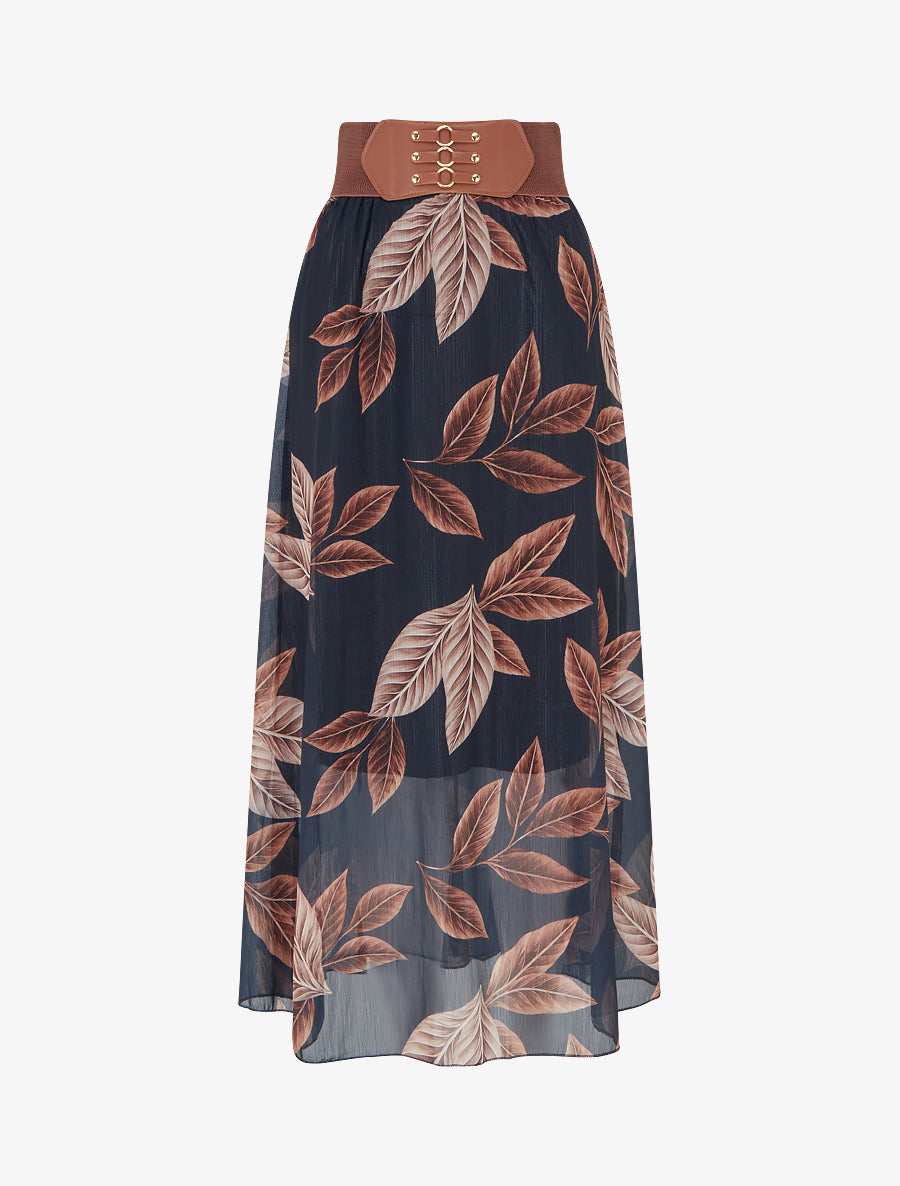 High-Waisted Flared Long Skirt