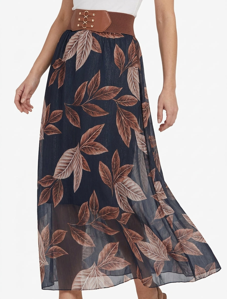 High-Waisted Flared Long Skirt