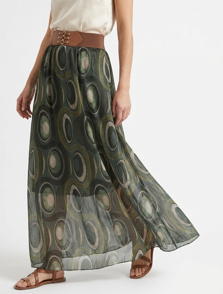 Long High-Waisted Iridescent Voile Skirt