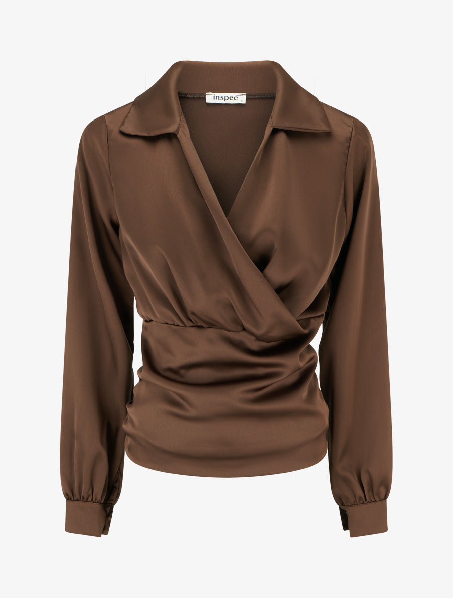 Satin Long Sleeve Button-Cuff Top