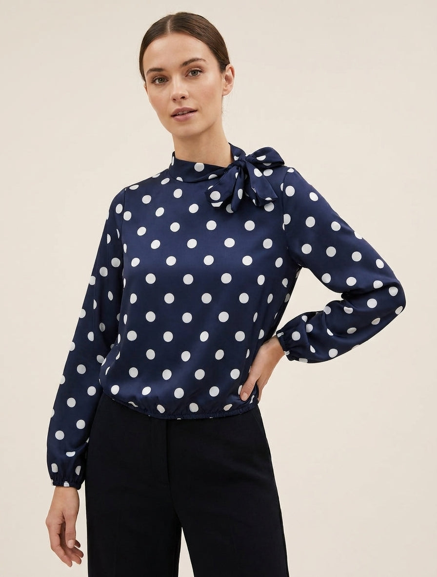 Balloon Top with High Neck and Tie