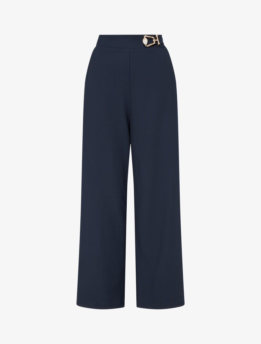 High-Waisted Flowing Trousers with Jewel Detail