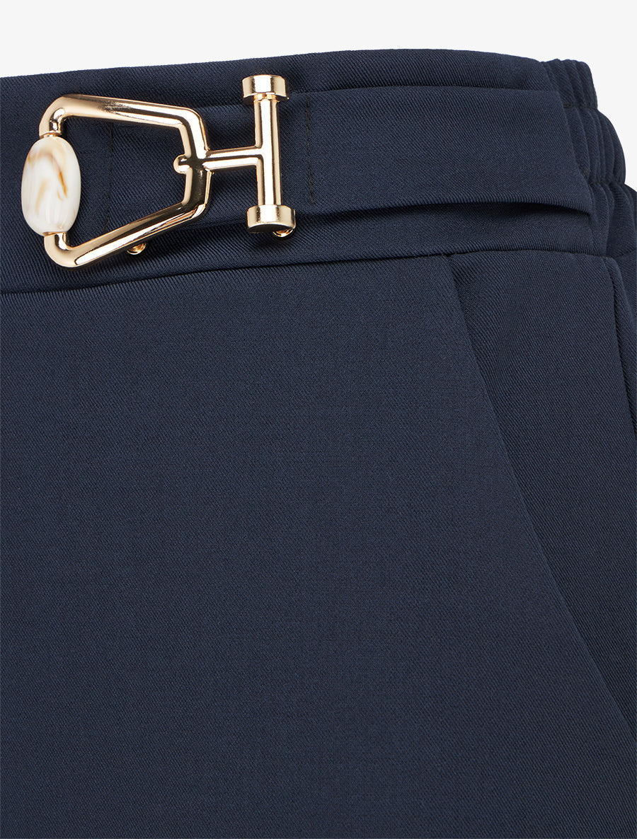 High-Waisted Flowing Trousers with Jewel Detail