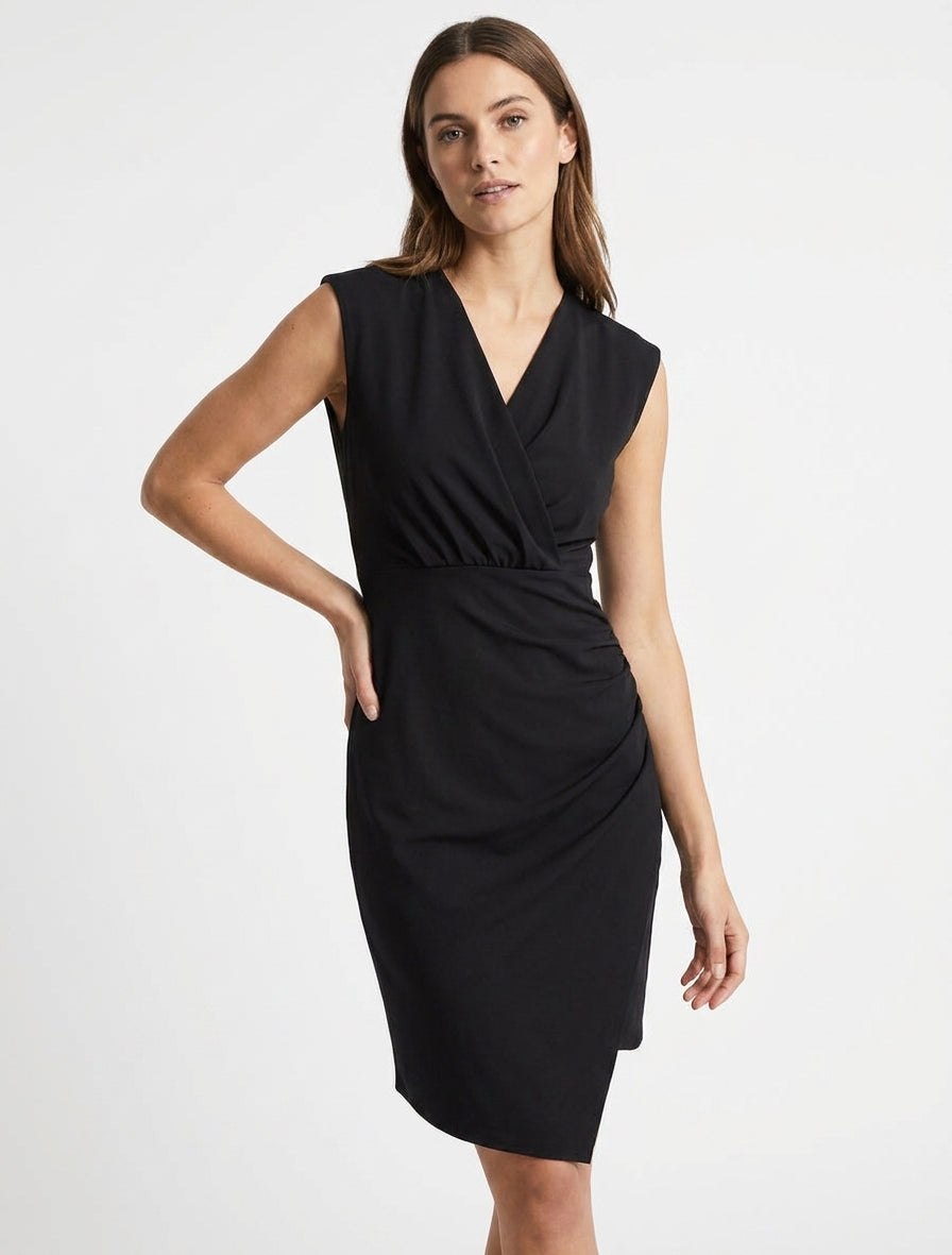 Draped Wrap Neckline Bodycon Dress