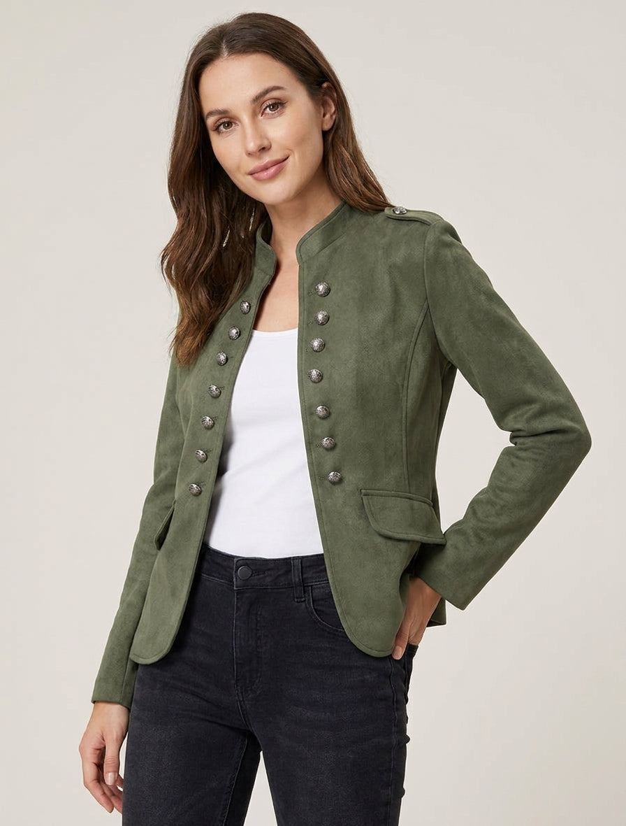 Suede Officer Stand Collar Jacket