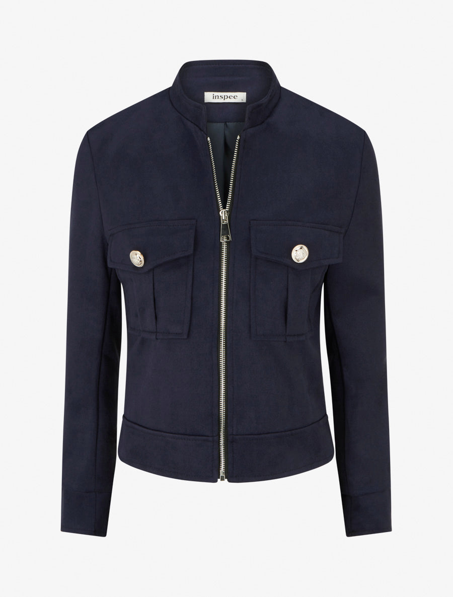 Suedette Stand Collar Zip Jacket
