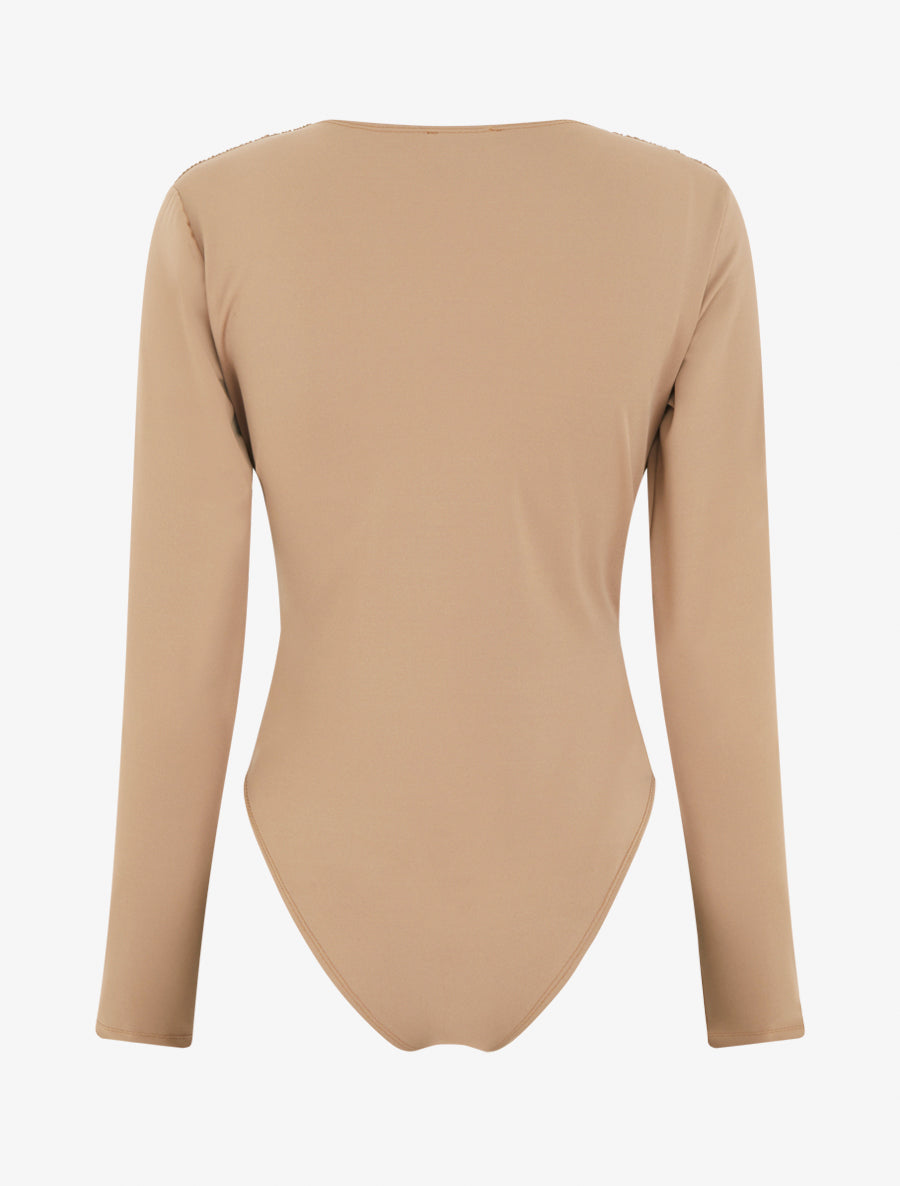 Wrap Bodysuit with Pleated Waist