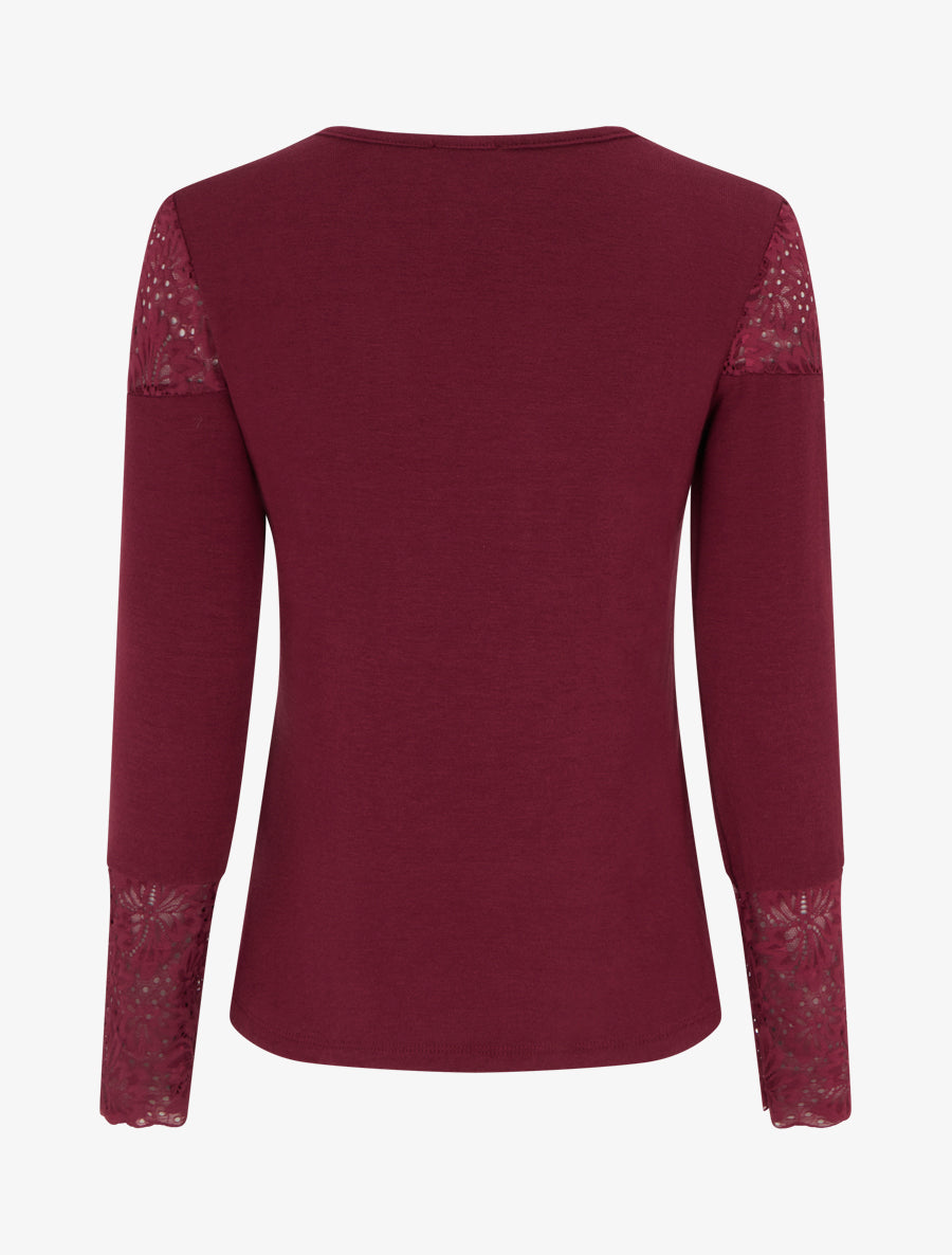 Fine Knit V-Neck Sweater with Lace