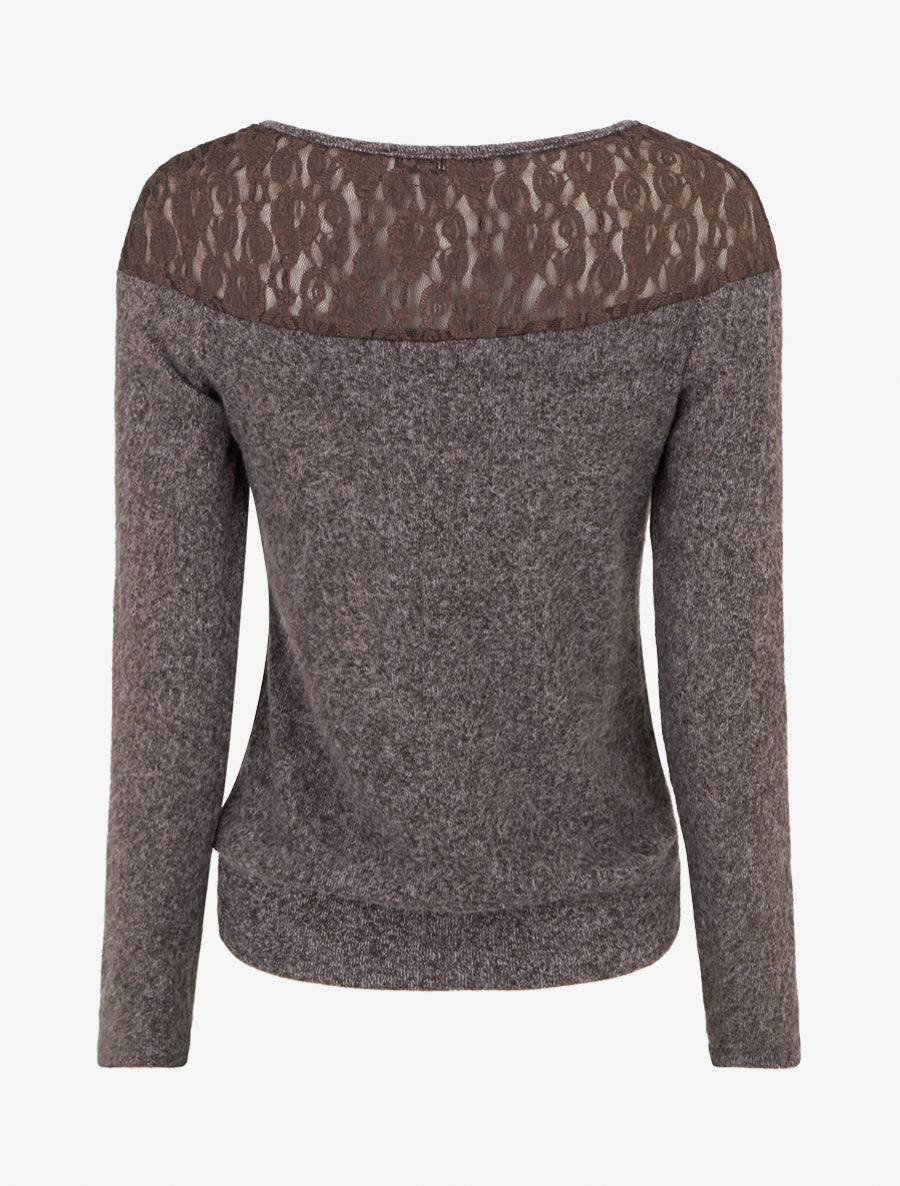 Fluffy Round Neck Sweater with Lace