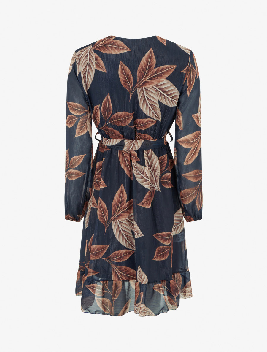 Wrap Dress with Leaf Print