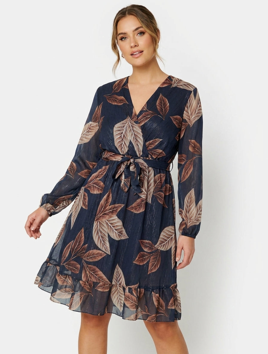 Wrap Dress with Leaf Print
