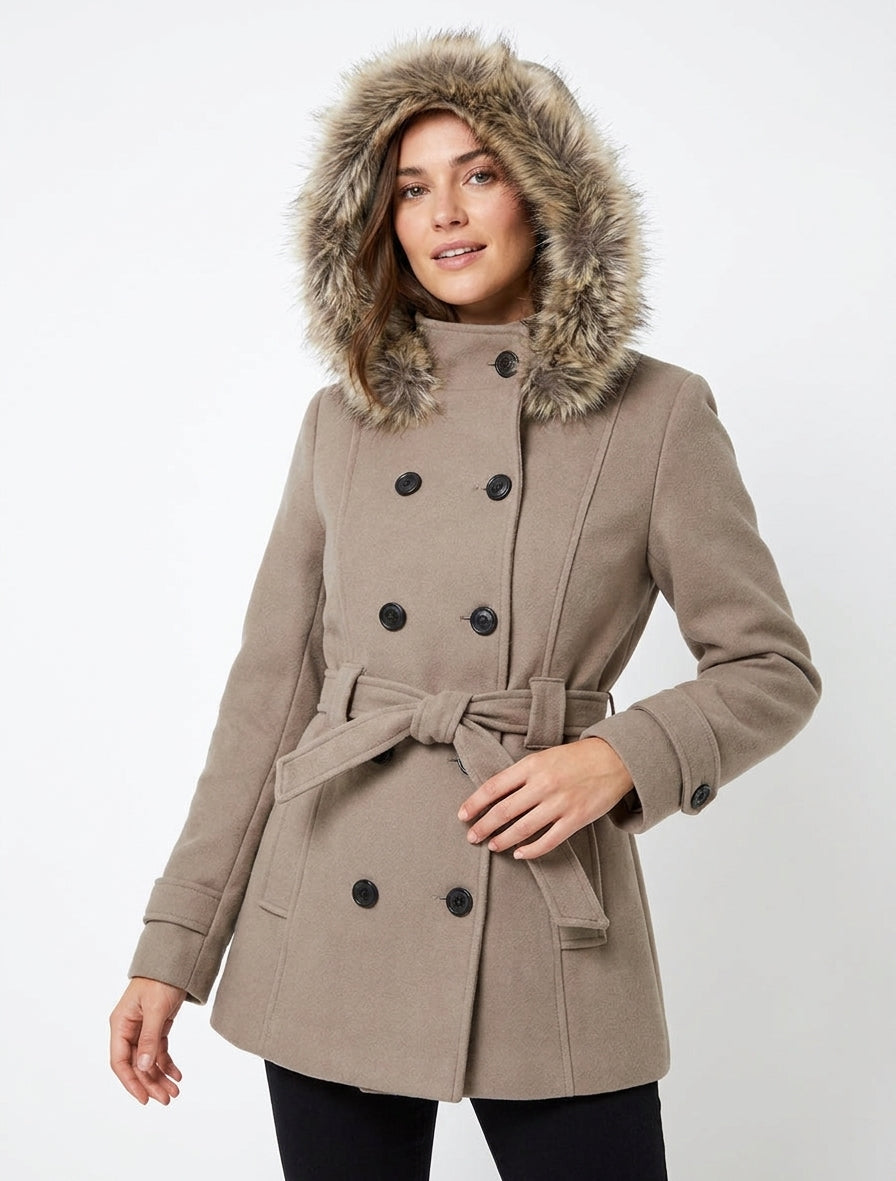 Mid-Length Coat with Removable Hood