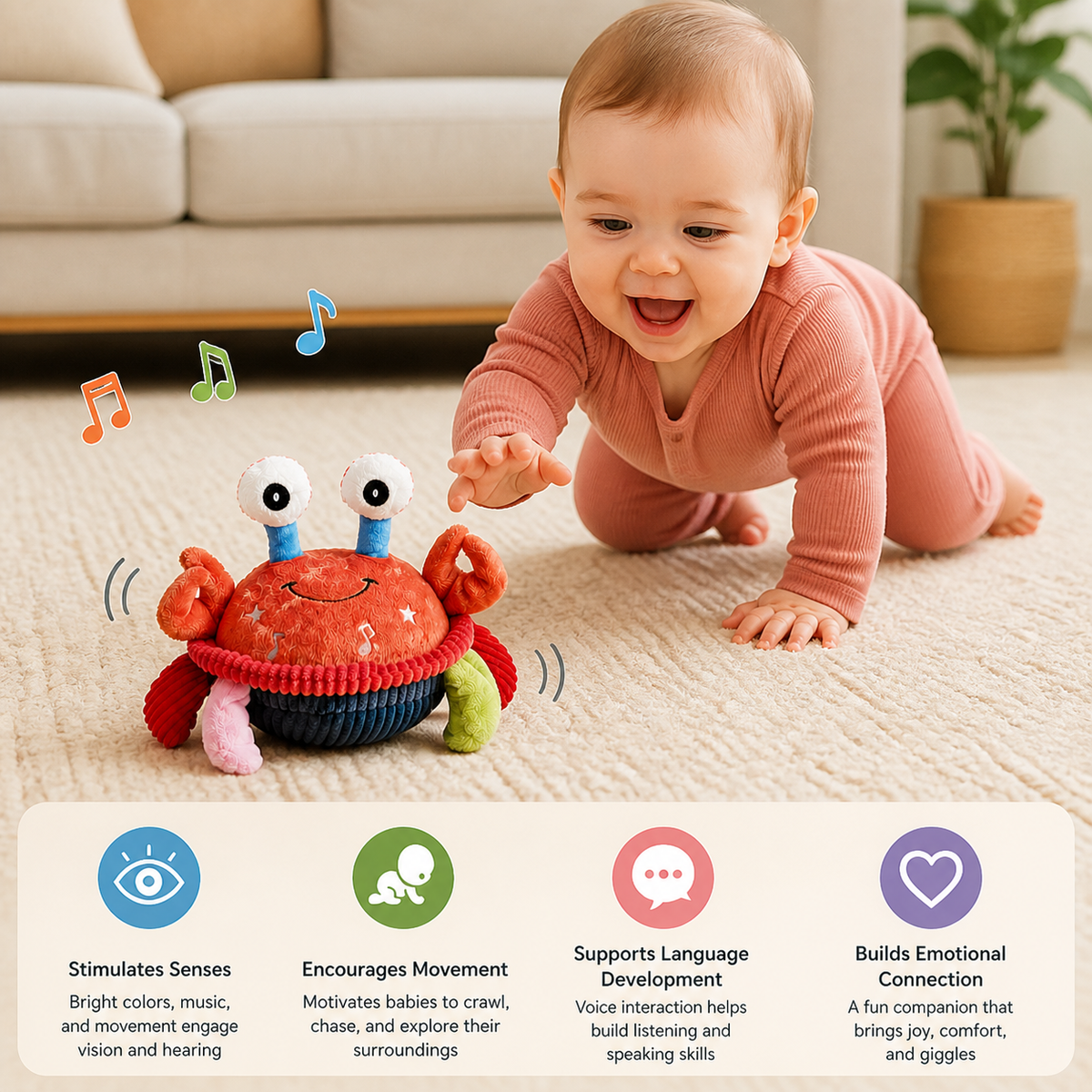 Interactive Musical Crab with Voice Function – Moving Educational Toy for Babies