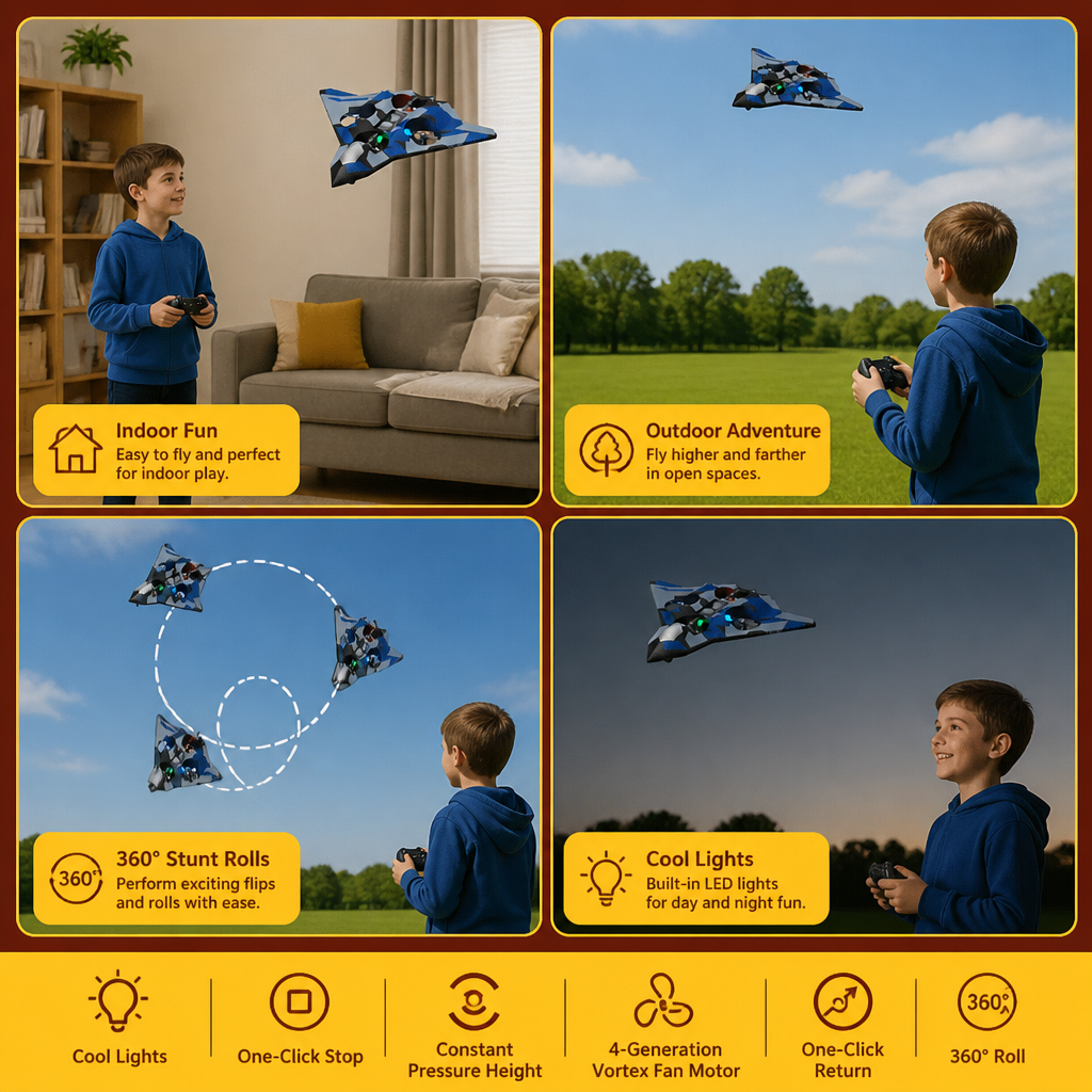Durable Foam RC Fighter Plane with Altitude Hold & 360° Stunt Rolls