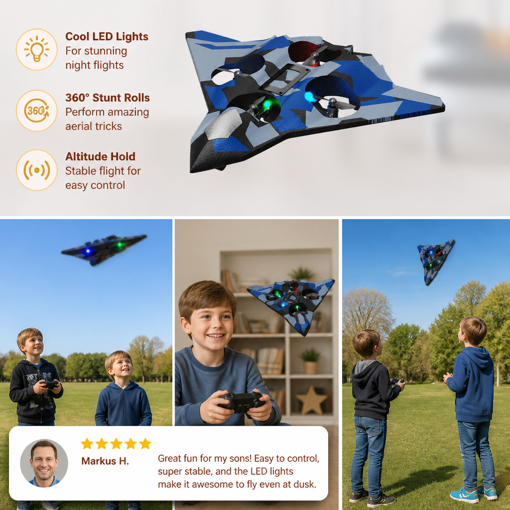 Durable Foam RC Fighter Plane with Altitude Hold & 360° Stunt Rolls