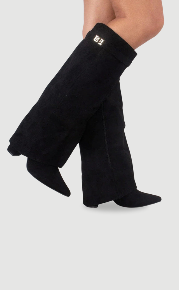 Knee-High Boots – Women's Faux Suede Boots with Pointed Toe and Heel