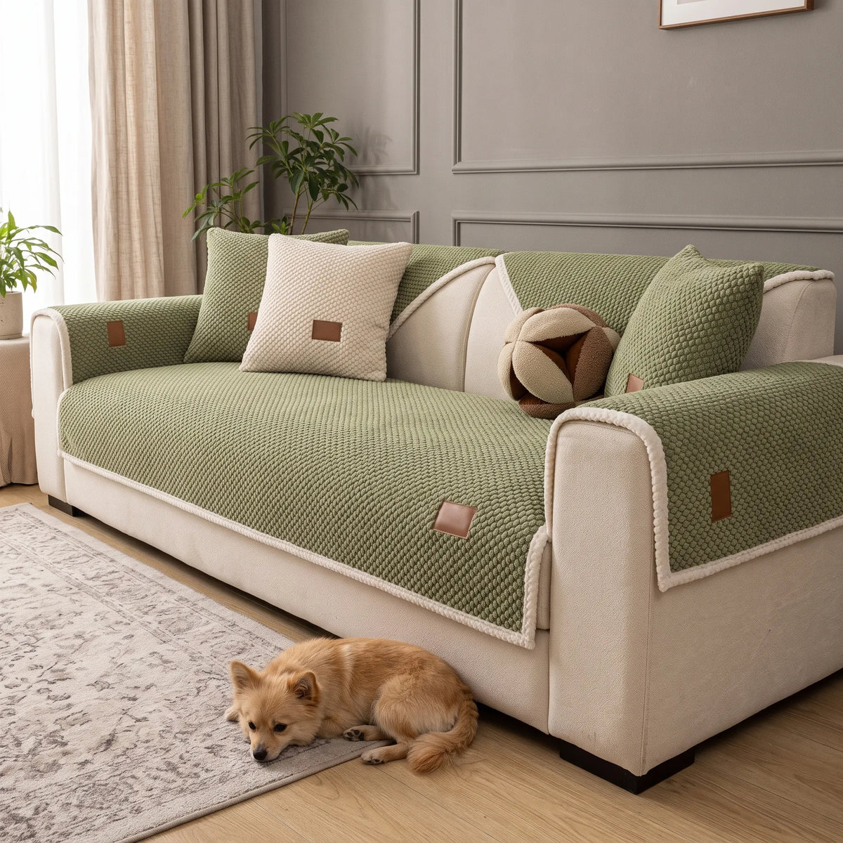 Korvani | Thick Non-Slip Washable Sofa Cover with Dense Weave for Homes with Scratching Dogs