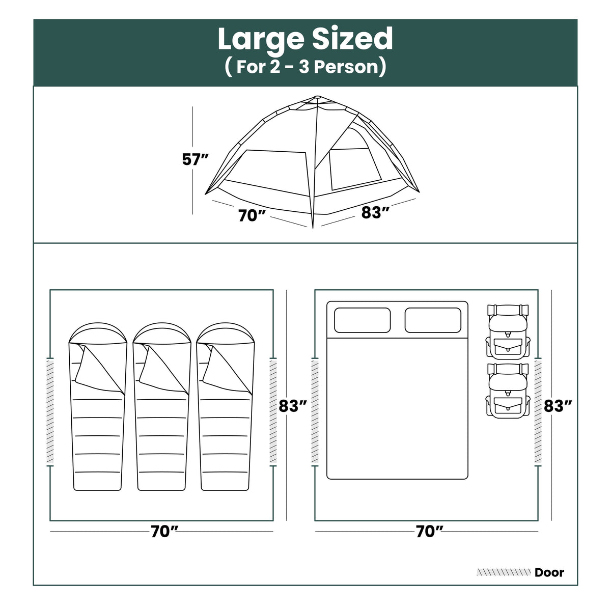 Large-Sized 3 Secs Tent + FREE Camping Tarp (Up to 3 Person)