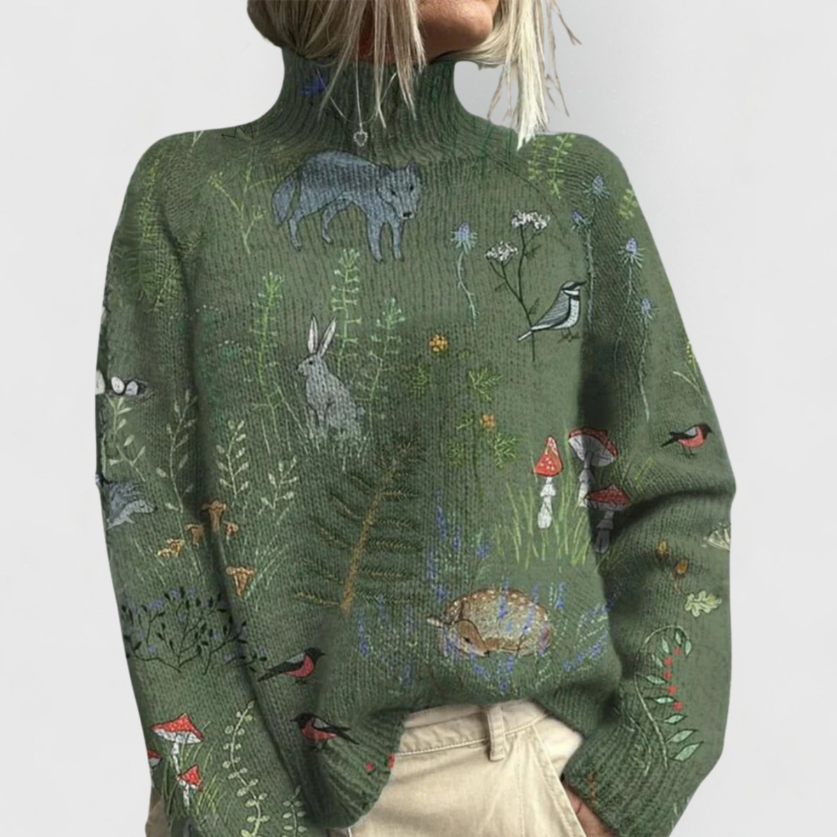 Women's Turtleneck Pullover with Vintage Floral Print
