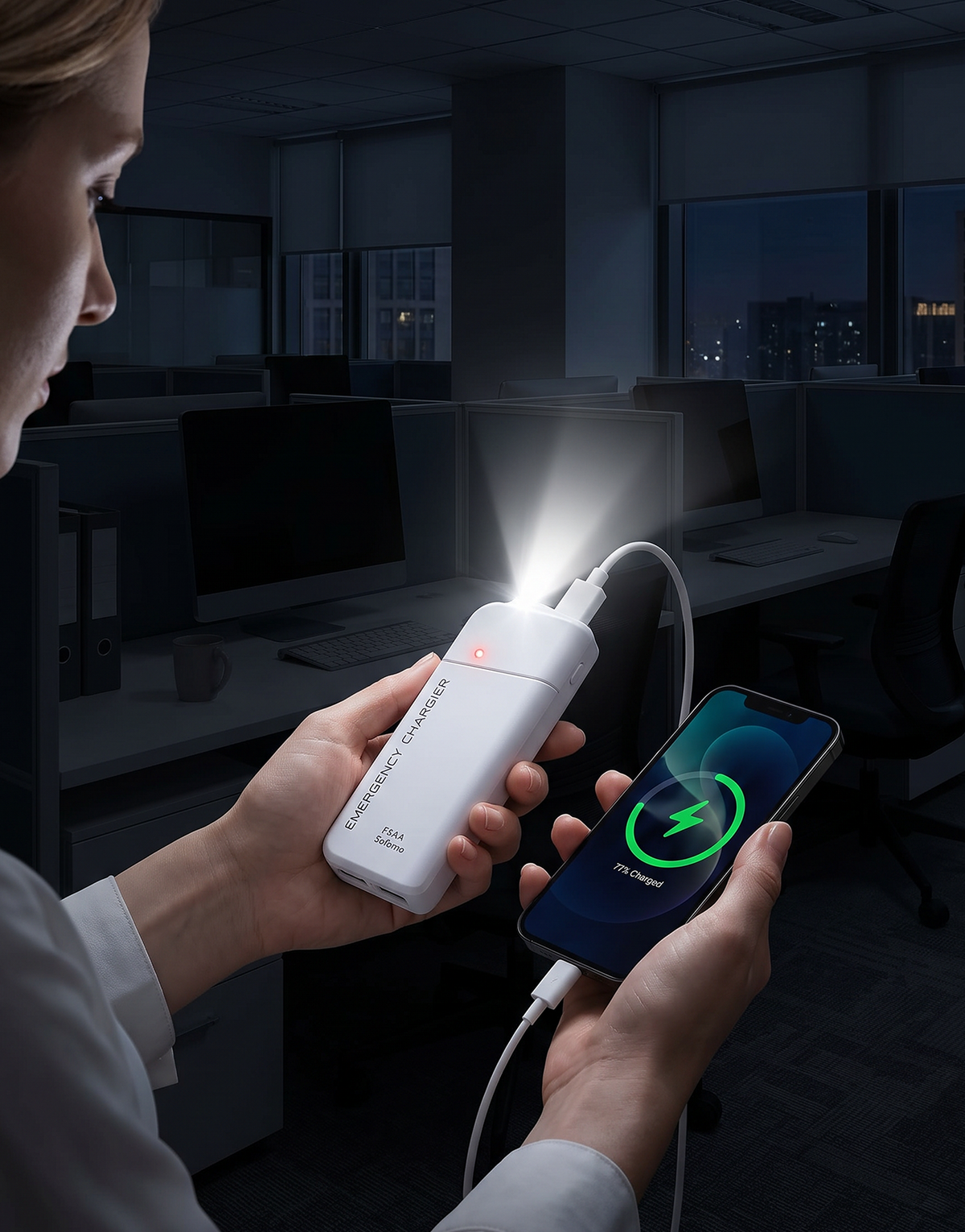 Lumakor | Power Cut Emergency Phone Charger with AA Batteries, USB Charging and Built-in LED Flashlight for Blackouts, Travel and Commuting