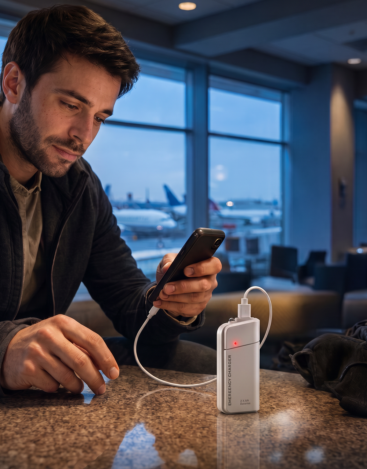 Lumakor | Power Cut Emergency Phone Charger with AA Batteries, USB Charging and Built-in LED Flashlight for Blackouts, Travel and Commuting
