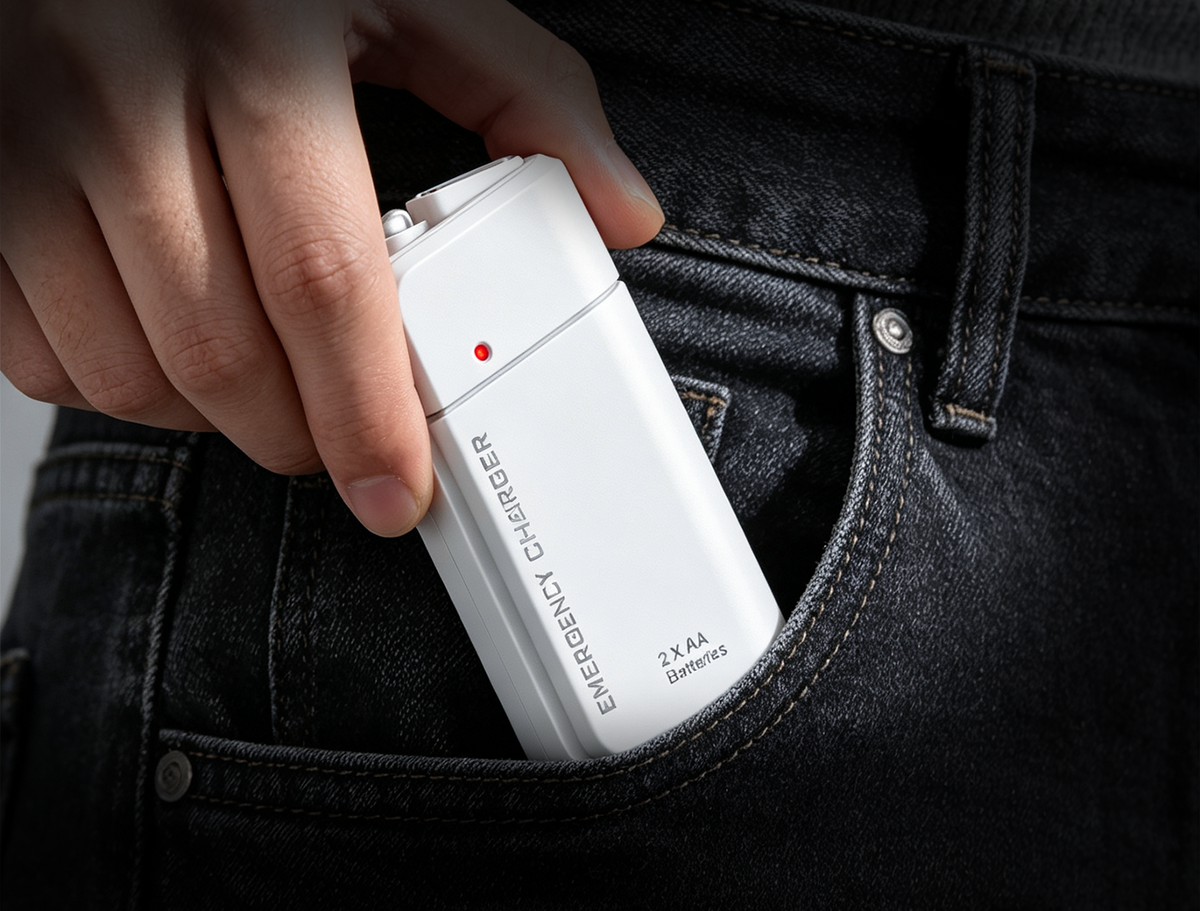 Lumakor | Power Cut Emergency Phone Charger with AA Batteries, USB Charging and Built-in LED Flashlight for Blackouts, Travel and Commuting
