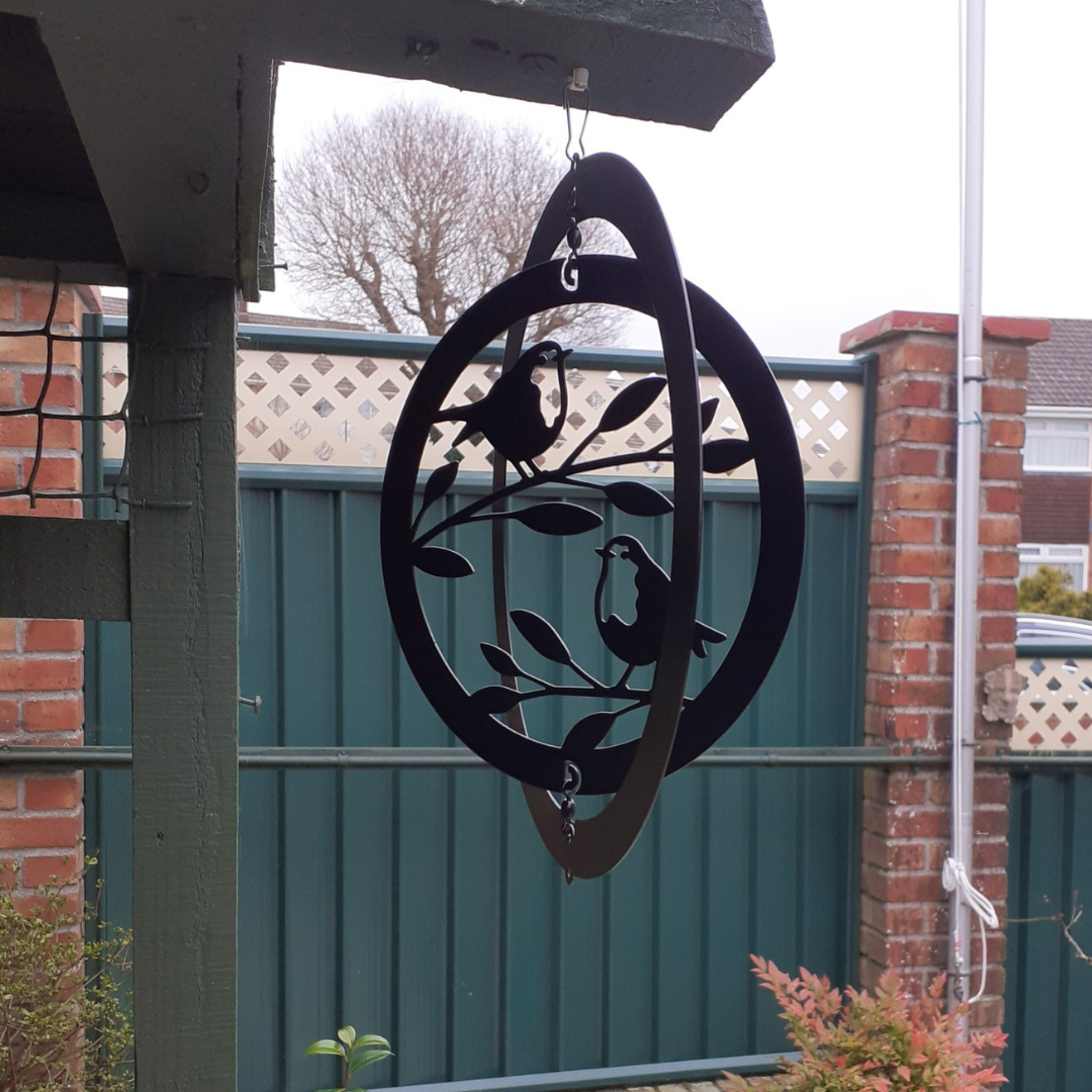 Two Robins Hanging Silhouette Orbit Spinner