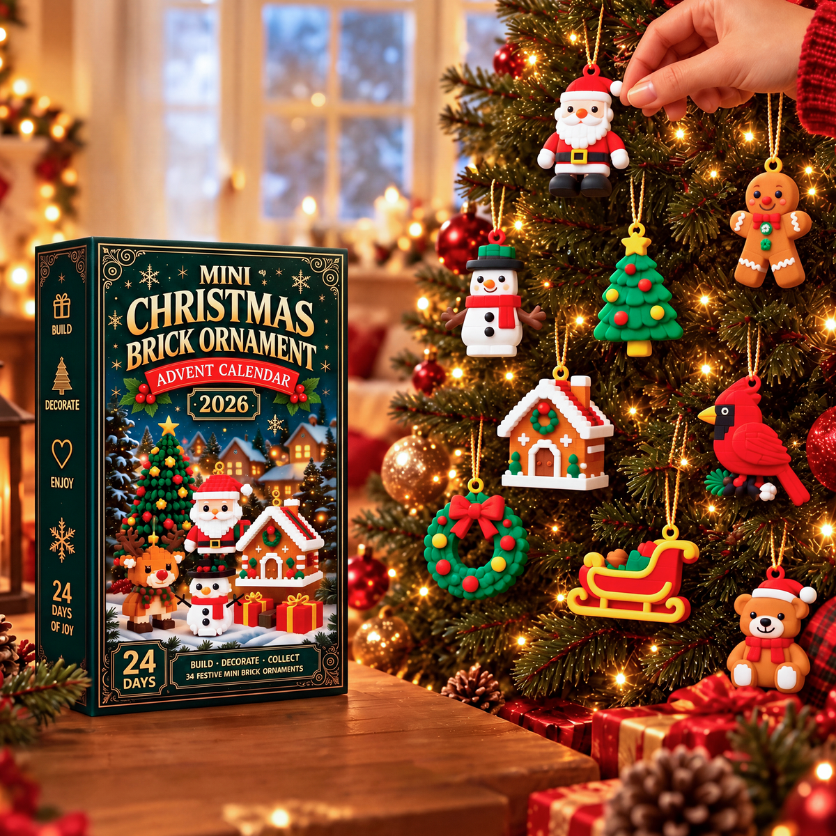 Christmas Advent Calendar with Mini Brick Ornaments