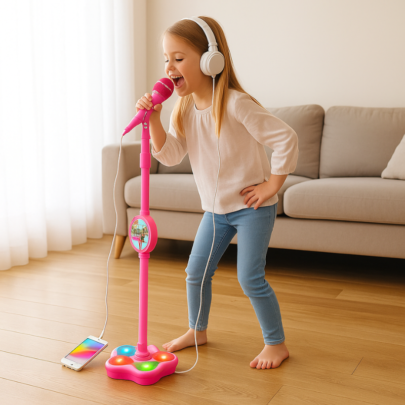 Height-Adjustable Karaoke Microphone with Illuminated Base Lights